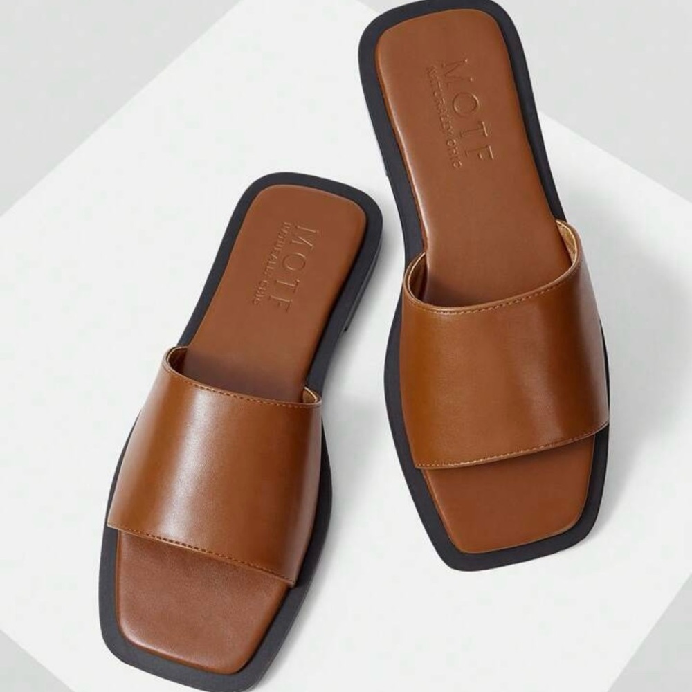 NWT Women’s Brown Faux Leather Slide Sandals Size 8, EUR 39
